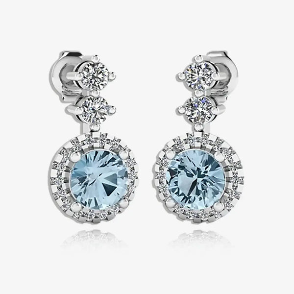 Aquamarine 1.10 Carat Round Shape Halo Lab Grown Diamond Drop Earrings E1RBA HEERA GOLD