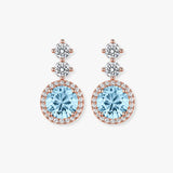 Aquamarine 1.10 Carat Round Shape Halo Lab Grown Diamond Drop Earrings E1RBA