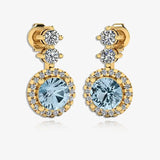 Aquamarine 1.10 Carat Round Shape Halo Natural Diamond Drop Earrings E1RBA HEERA GOLD