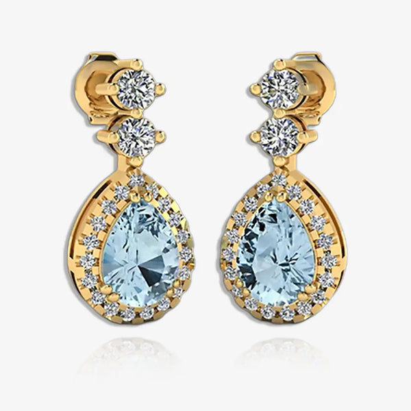 Aquamarine 1.30 Carat Pear Shape Halo Lab Grown Diamond Drop Earrings E1PSA HEERA GOLD