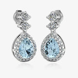 Aquamarine 1.30 Carat Pear Shape Halo Lab Grown Diamond Drop Earrings E1PSA HEERA GOLD