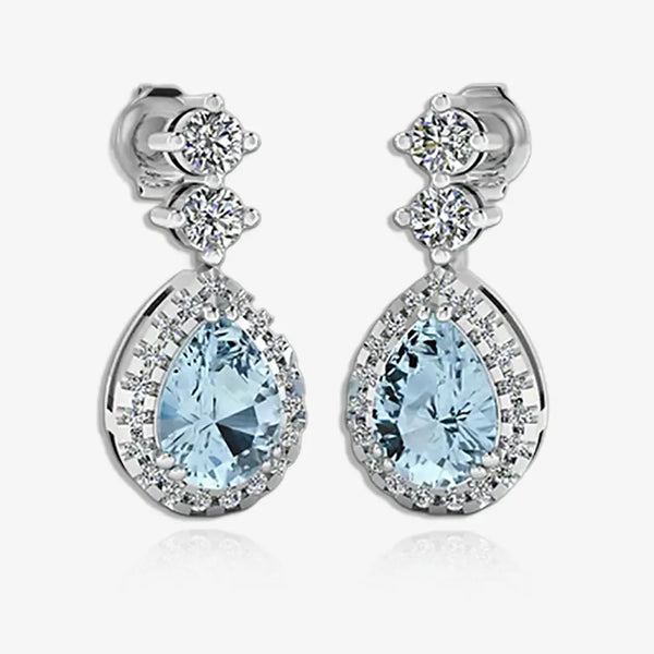 Aquamarine 1.30 Carat Pear Shape Halo Lab Grown Diamond Drop Earrings E1PSA HEERA GOLD