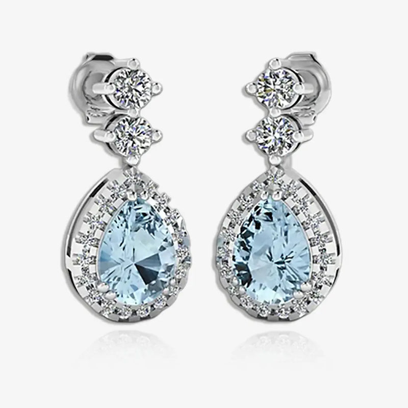 Aquamarine 1.30 Carat Pear Shape Halo Lab Grown Diamond Drop Earrings E1PSA HEERA GOLD