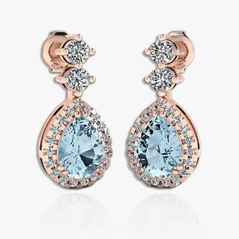 Aquamarine 1.30 Carat Pear Shape Halo Lab Grown Diamond Drop Earrings E1PSA HEERA GOLD
