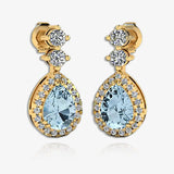Aquamarine 1.30 Carat Pear Shape Halo Natural Diamond Drop Earrings E1PSA HEERA GOLD