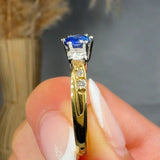 "Ardenza" 0.60 Carat Round Cut Blue Sapphire Natural Diamond Trilogy Shoulder Engagement Ring MSR380