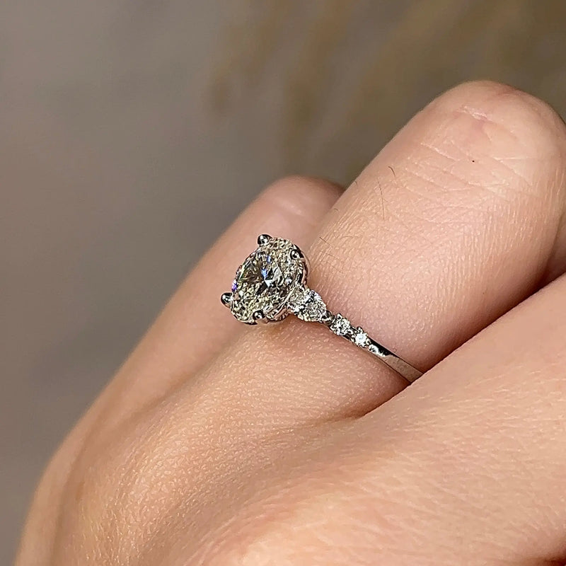 "Arianna" Oval Cut Diamond Shoulders Engagement Ring - HEERA DIAMONDS