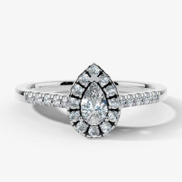 "Arlet" Halo Pear Cut Diamond Shoulder Engagement Ring HAPS06 HEERA DIAMONDS