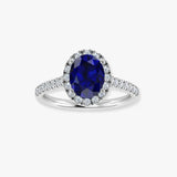 "Arvion" Blue Sapphire 3.4 Carat Oval Cut Natural Diamond Shoulder Engagement Ring HM1469