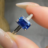 "Arzoya" Blue Sapphire 1.15 Carat Emerald Cut Natural Diamond Shoulder Engagement Ring HR1253 HEERA DIAMONDS