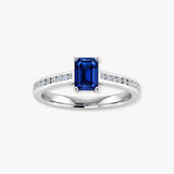 "Arzoya" Blue Sapphire 1.15 Carat Emerald Cut Natural Diamond Shoulder Engagement Ring HR1253