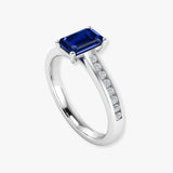 "Arzoya" Blue Sapphire 1.15 Carat Emerald Cut Natural Diamond Shoulder Engagement Ring HR1253