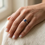 "Arzoya" Blue Sapphire 1.15 Carat Emerald Cut Natural Diamond Shoulder Engagement Ring HR1253