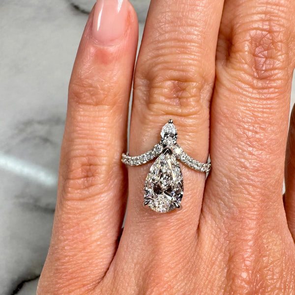"Aster" Pear Cut 2.5 Carat Diamond Shoulder Platinum Engagement Ring HEERA DIAMONDS