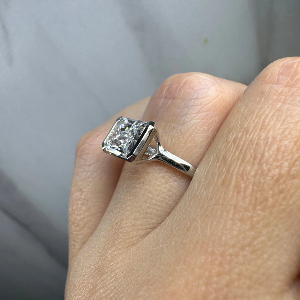 "Avery" Radiant Cut 4 Carat Semi Bezel Diamond Platinum Engagement Ring HEERA DIAMONDS
