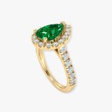 "Avionne" Green 4.15 Carat Pear Cut Natural Diamond Shoulder Engagement Ring HM2051