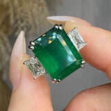 "Azyx" Emerald Green 9.18 Carat Emerald Cut Trilogy Lab Grown Diamond Engagement Ring HR844 HEERA DIAMONDS