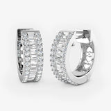 BAGUETTE AND ROUND CUT DIAMOND HOOP EARRING