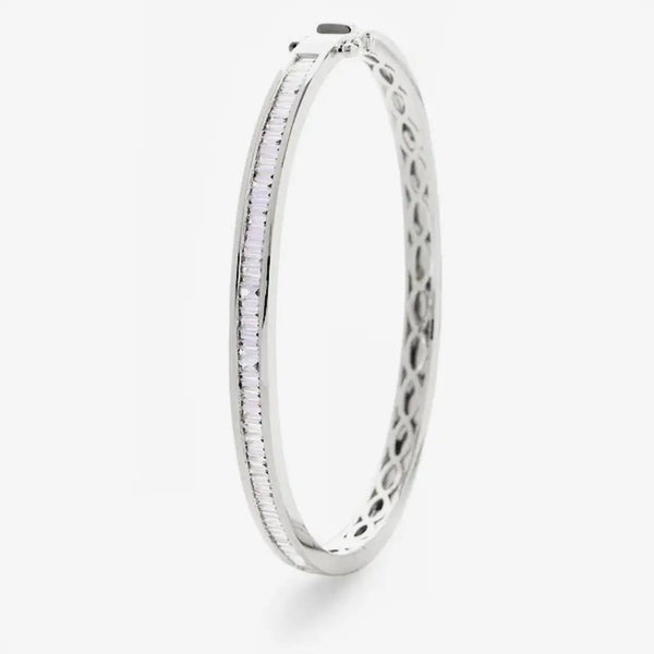 BAGUETTE CUT DIAMOND CHANNEL HALF SETTING BANGLE IN 18K WHITE GOLD HEERA DIAMONDS