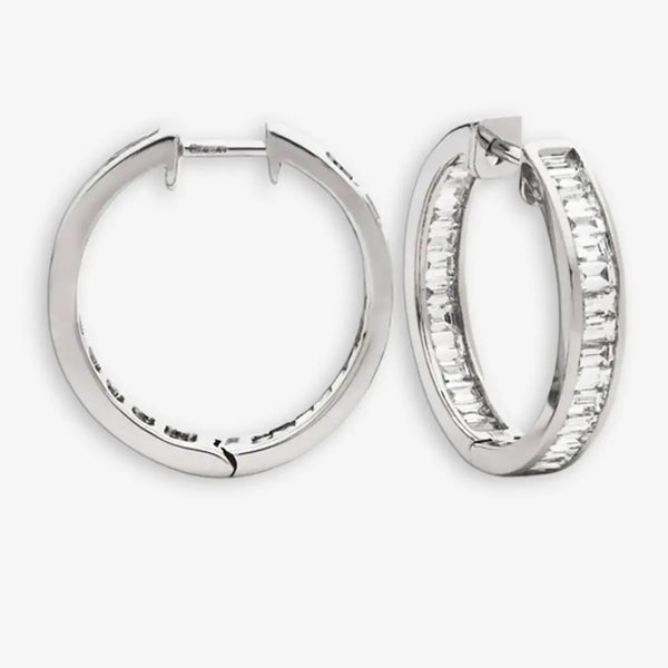 BAGUETTE CUT DIAMOND CHANNEL SETTING HOOP EARRINGS IN 18K WHITE GOLD HEERA DIAMONDS