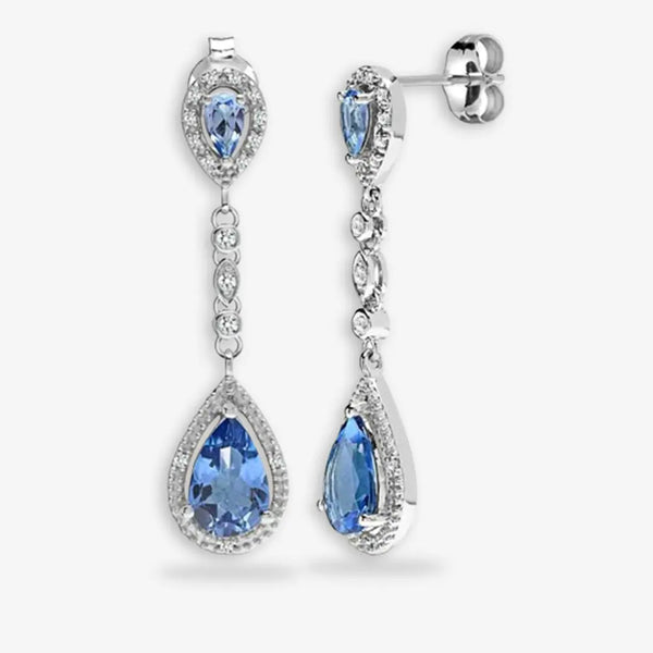 BLUE TOPAZ DROP EARRINGS IN 9K WHITE GOLD HEERA DIAMONDS