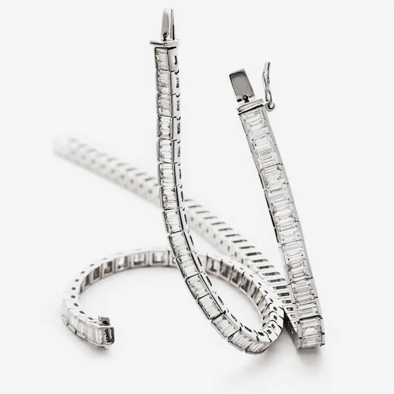 Baguette Cut Diamond Line Tennis Bracelet in Semi Bezel Setting. HEERA