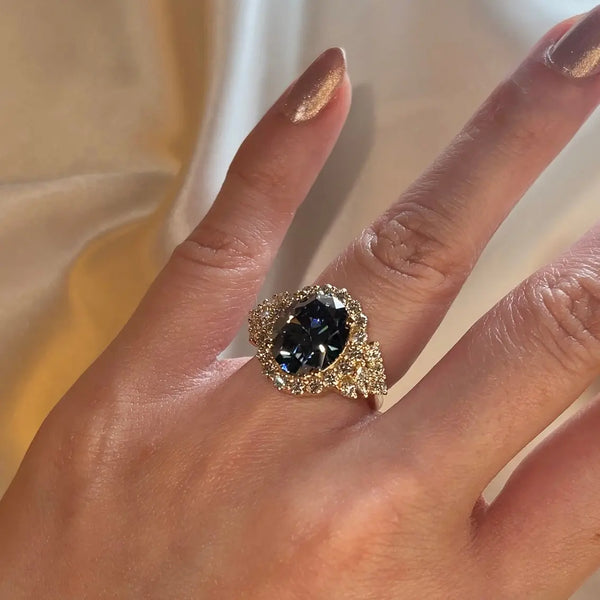 "Blue" 4 Carat Round Brilliant Cut Blue Lab Diamond Eye Shape Engagement Ring - HEERA DIAMONDS