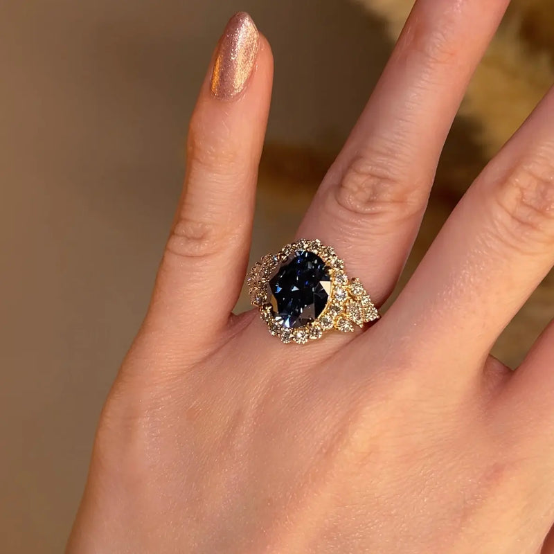 "Blue" 4 Carat Round Brilliant Cut Blue Lab Diamond Eye Shape Engagement Ring - HEERA DIAMONDS