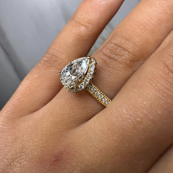"Brianca" Halo Pear Cut 4 Carat Diamond Shoulder Engagement Ring HEERA DIAMONDS
