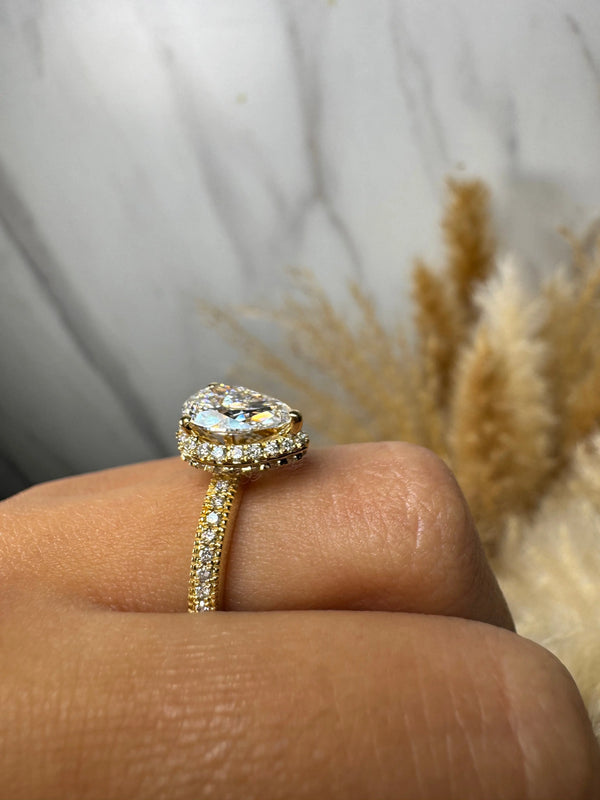 "Brianca" Halo Pear Cut 4 Carat Diamond Shoulder Engagement Ring HEERA DIAMONDS