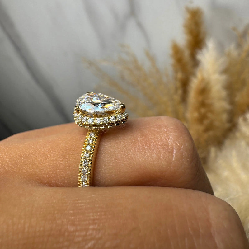 "Brianca" Halo Pear Cut 4 Carat Diamond Shoulder Engagement Ring HEERA DIAMONDS