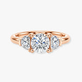 "Brielle" 1 Carat Three Stone Cushion and Half Moon Side Stones Trilogy Diamond Ring 3SCC01