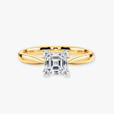 "Brooke" 2.50 Carat Solitaire Asscher Cut Diamond Platinum Prongs Yellow Gold Band Engagement Ring
