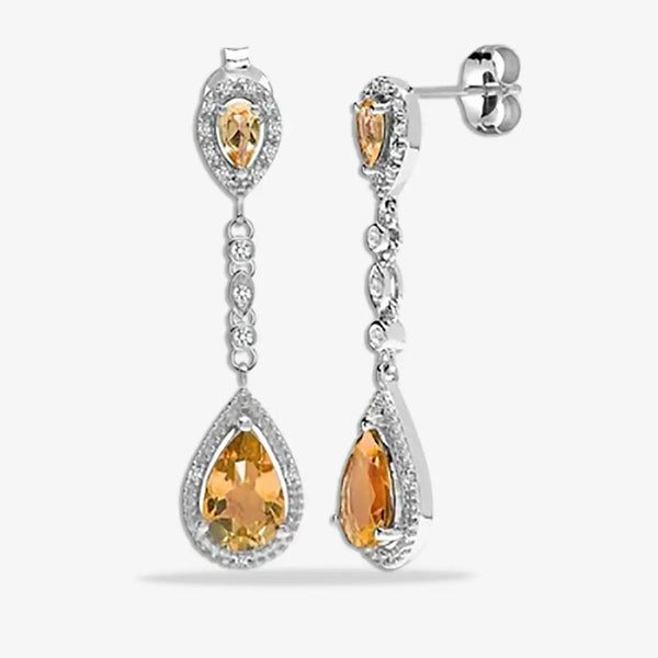 CITRINE DROP EARRINGS IN 9K WHITE GOLD HEERA DIAMONDS