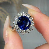 "Calvionyx" Blue Sapphire 3.11 Carat Cushion Mixed Cut Diamond Engagement Ring RAM1255R HEERA DIAMONDS