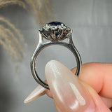 "Calvionyx" Blue Sapphire 3.11 Carat Cushion Mixed Cut Diamond Engagement Ring RAM1255R HEERA DIAMONDS