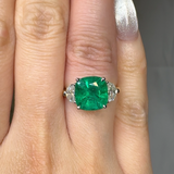 "Calyrex" Emerald Green 3.4 Carat Cushion Cut Trilogy Diamond Engagement Ring HR1846 HEERA DIAMONDS