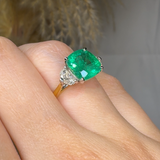 "Calyrex" Emerald Green 3.4 Carat Cushion Cut Trilogy Diamond Engagement Ring HR1846 HEERA DIAMONDS