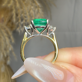 "Calyrex" Emerald Green 3.4 Carat Cushion Cut Trilogy Diamond Engagement Ring HR1846 HEERA DIAMONDS