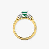 "Calyrex" Emerald Green 3.4 Carat Cushion Cut Trilogy Natural Diamond Engagement Ring HR1846