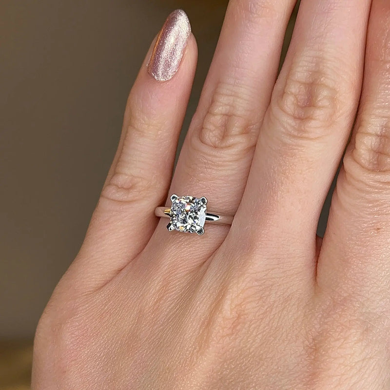 "Cara" Solitaire Cushion Cut Diamond Engagement Ring SSCC02 - HEERA DIAMONDS
