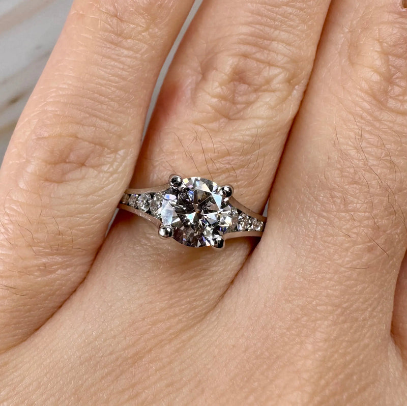 "Caro" Round Cut 2.5 Carat Diamond Shoulder Platinum Engagement Ring HEERA DIAMONDS