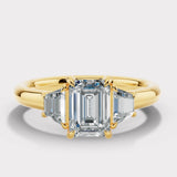 "Celia" Trilogy Three Stone 5 Carat Emerald Cut Diamond Tapered Baguette Shoulder Engagement Ring