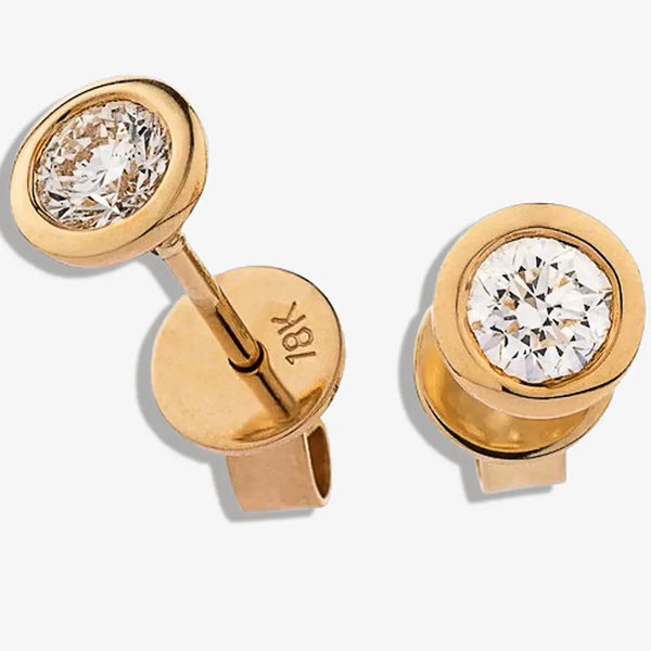Chastity Round  Brilliant Diamond Rub over Over Setting Solitaire Stud Earrings in 18ct Yellow Gold HEERA DIAMONDS