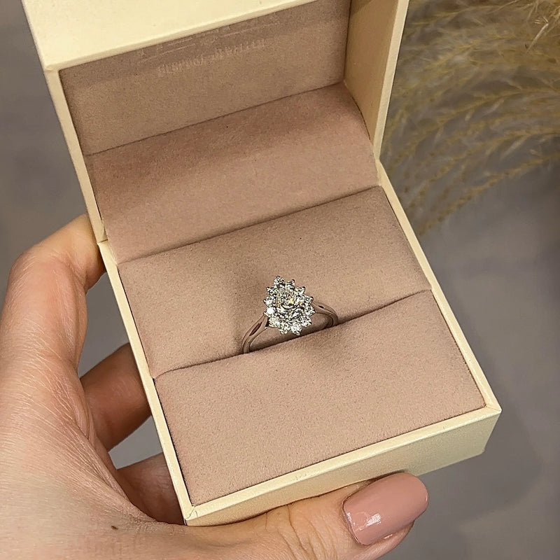 "Chelsea" Star Halo Pear Cut Diamond Engagement Ring - HEERA DIAMONDS