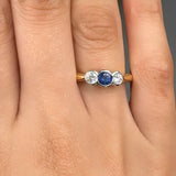 "Coralyne" 0.42 Carat Round Cut Blue Sapphire Natural Diamond Trilogy Engagement Ring MSR528