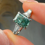"Crest" 1.5 Carat Radiant Cut Fancy Intense Green Trilogy Lab Grown Diamond Engagement Ring HLR634