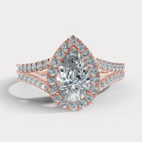"Cresta" 2 Carat Halo Pear Cut Split-Shank Diamond Shoulder Engagement Ring HEERA DIAMONDS
