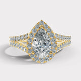 "Cresta" 2 Carat Halo Pear Cut Split-Shank Diamond Shoulder Engagement Ring HEERA DIAMONDS