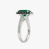 "Curena" 4-Carat Emerald Cut Halo and  Diamond Shoulder Engagement Ring HAEC05E